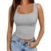 imageTrendy Queen Womens Tank Tops Square Neck Ribbed Sleeveless Basic Cute Going Out Tops Slim Fitted Summer Y2k ClothesGrey
