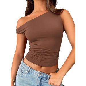 imageTrendy Queen Womens Off The Shoulder Tops Summer Shirts Going Out Crop Tank Top Y2K T Corset Tube Cute Fashion OutfitsBrown