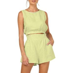imageTrendy Queen Womens Summer 2 Piece Outfits Short Sets Matching Sleeveless Tank Top High Waisted Shorts with PocketsLemonyellow