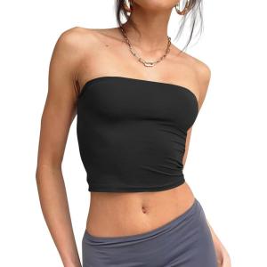 imageTrendy Queen Womens Tube Tops Strapless Crop Tops Basic Backless Sleeveless Bandeau Going Out Cute 2025 Summer OutfitsBlack