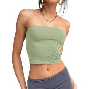 imageTrendy Queen Womens Tube Tops Strapless Crop Tops Basic Backless Sleeveless Bandeau Going Out Cute 2025 Summer OutfitsLight Green