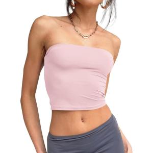 imageTrendy Queen Womens Tube Tops Strapless Crop Tops Basic Backless Sleeveless Bandeau Going Out Cute 2025 Summer OutfitsPink