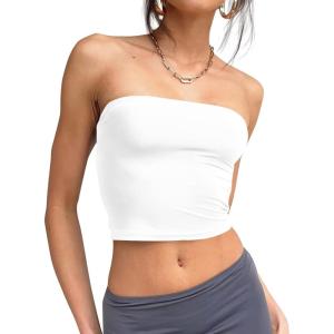 imageTrendy Queen Womens Tube Tops Strapless Crop Tops Basic Backless Sleeveless Bandeau Going Out Cute 2025 Summer OutfitsWhite