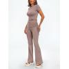 imageTrendy Queen Womens 2 Piece Outfits Lounge Sets Summer Y2k Short Sleeve Cropped Tops and Drawstring Flare Pants TracksuitsCoffeegrey
