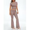 imageTrendy Queen Womens 2 Piece Outfits Lounge Sets Summer Y2k Short Sleeve Cropped Tops and Drawstring Flare Pants TracksuitsCoffeegrey