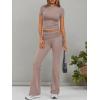 imageTrendy Queen Womens 2 Piece Outfits Lounge Sets Summer Y2k Short Sleeve Cropped Tops and Drawstring Flare Pants TracksuitsCoffeegrey