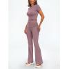 imageTrendy Queen Womens 2 Piece Outfits Lounge Sets Summer Y2k Short Sleeve Cropped Tops and Drawstring Flare Pants TracksuitsNutmeg