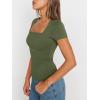 imageTrendy Queen Womens Square Neck Tops Short Sleeve Crop Tops Workout Summer Clothes Casual Slim Fit TShirts 2024Armygreen
