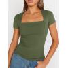 imageTrendy Queen Womens Square Neck Tops Short Sleeve Crop Tops Workout Summer Clothes Casual Slim Fit TShirts 2024Armygreen