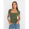 imageTrendy Queen Womens Square Neck Tops Short Sleeve Crop Tops Workout Summer Clothes Casual Slim Fit TShirts 2024Armygreen