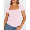 imageTrendy Queen Womens Square Neck Tops Short Sleeve Crop Tops Workout Summer Clothes Casual Slim Fit TShirts 2024Babypink