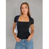 imageTrendy Queen Womens Square Neck Tops Short Sleeve Crop Tops Workout Summer Clothes Casual Slim Fit TShirts 2024Black
