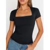 imageTrendy Queen Womens Square Neck Tops Short Sleeve Crop Tops Workout Summer Clothes Casual Slim Fit TShirts 2024Black