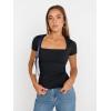 imageTrendy Queen Womens Square Neck Tops Short Sleeve Crop Tops Workout Summer Clothes Casual Slim Fit TShirts 2024Black