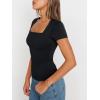 imageTrendy Queen Womens Square Neck Tops Short Sleeve Crop Tops Workout Summer Clothes Casual Slim Fit TShirts 2024Black
