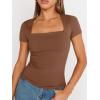 imageTrendy Queen Womens Square Neck Tops Short Sleeve Crop Tops Workout Summer Clothes Casual Slim Fit TShirts 2024Coffee