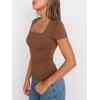 imageTrendy Queen Womens Square Neck Tops Short Sleeve Crop Tops Workout Summer Clothes Casual Slim Fit TShirts 2024Coffee