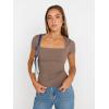 imageTrendy Queen Womens Square Neck Tops Short Sleeve Crop Tops Workout Summer Clothes Casual Slim Fit TShirts 2024Coffeegrey