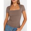 imageTrendy Queen Womens Square Neck Tops Short Sleeve Crop Tops Workout Summer Clothes Casual Slim Fit TShirts 2024Coffeegrey