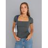imageTrendy Queen Womens Square Neck Tops Short Sleeve Crop Tops Workout Summer Clothes Casual Slim Fit TShirts 2024Gray