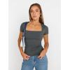 imageTrendy Queen Womens Square Neck Tops Short Sleeve Crop Tops Workout Summer Clothes Casual Slim Fit TShirts 2024Gray