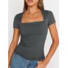 imageTrendy Queen Womens Square Neck Tops Short Sleeve Crop Tops Workout Summer Clothes Casual Slim Fit TShirts 2024Gray