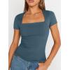 imageTrendy Queen Womens Square Neck Tops Short Sleeve Crop Tops Workout Summer Clothes Casual Slim Fit TShirts 2024Hazeblue