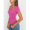 imageTrendy Queen Womens Square Neck Tops Short Sleeve Crop Tops Workout Summer Clothes Casual Slim Fit TShirts 2024Hotpink