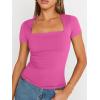 imageTrendy Queen Womens Square Neck Tops Short Sleeve Crop Tops Workout Summer Clothes Casual Slim Fit TShirts 2024Hotpink