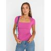 imageTrendy Queen Womens Square Neck Tops Short Sleeve Crop Tops Workout Summer Clothes Casual Slim Fit TShirts 2024Hotpink