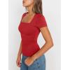 imageTrendy Queen Womens Square Neck Tops Short Sleeve Crop Tops Workout Summer Clothes Casual Slim Fit TShirts 2024Red