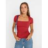 imageTrendy Queen Womens Square Neck Tops Short Sleeve Crop Tops Workout Summer Clothes Casual Slim Fit TShirts 2024Red