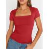 imageTrendy Queen Womens Square Neck Tops Short Sleeve Crop Tops Workout Summer Clothes Casual Slim Fit TShirts 2024Red