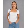 imageTrendy Queen Womens Square Neck Tops Short Sleeve Crop Tops Workout Summer Clothes Casual Slim Fit TShirts 2024White
