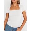 imageTrendy Queen Womens Square Neck Tops Short Sleeve Crop Tops Workout Summer Clothes Casual Slim Fit TShirts 2024White