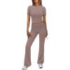 imageTrendy Queen Womens 2 Piece Outfits Lounge Sets Summer Y2k Short Sleeve Cropped Tops and Drawstring Flare Pants TracksuitsCoffeegrey