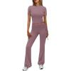 imageTrendy Queen Womens 2 Piece Outfits Lounge Sets Summer Y2k Short Sleeve Cropped Tops and Drawstring Flare Pants TracksuitsNutmeg