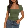 imageTrendy Queen Womens Square Neck Tops Short Sleeve Crop Tops Workout Summer Clothes Casual Slim Fit TShirts 2024Armygreen
