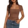 imageTrendy Queen Womens Square Neck Tops Short Sleeve Crop Tops Workout Summer Clothes Casual Slim Fit TShirts 2024Coffee