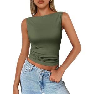 imageTrendy Queen Women Going Out Casual Tank Tops Spring Summer Basic Cute 2025 Sleeveless Shirt Y2K Fashion Outfit ClothesArmy Green