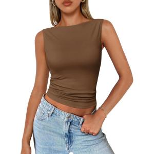 imageTrendy Queen Women Going Out Casual Tank Tops Spring Summer Basic Cute 2025 Sleeveless Shirt Y2K Fashion Outfit ClothesCoffee