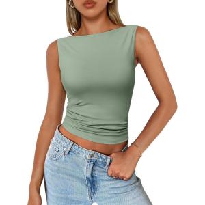 imageTrendy Queen Women Going Out Casual Tank Tops Spring Summer Basic Cute 2025 Sleeveless Shirt Y2K Fashion Outfit ClothesGreen