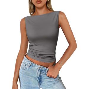 imageTrendy Queen Women Going Out Casual Tank Tops Spring Summer Basic Cute 2025 Sleeveless Shirt Y2K Fashion Outfit ClothesGrey