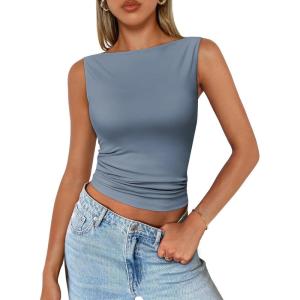 imageTrendy Queen Women Going Out Casual Tank Tops Spring Summer Basic Cute 2025 Sleeveless Shirt Y2K Fashion Outfit ClothesHaze Blue