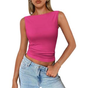 imageTrendy Queen Women Going Out Casual Tank Tops Spring Summer Basic Cute 2025 Sleeveless Shirt Y2K Fashion Outfit ClothesHot Pink