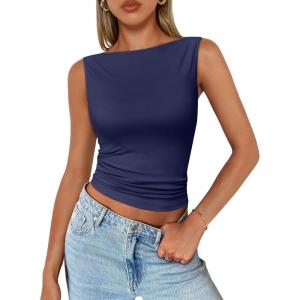 imageTrendy Queen Women Going Out Casual Tank Tops Spring Summer Basic Cute 2025 Sleeveless Shirt Y2K Fashion Outfit ClothesNavy