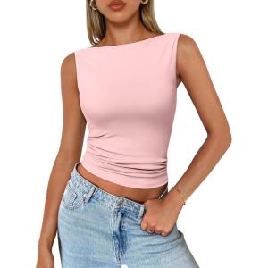 imageTrendy Queen Women Going Out Casual Tank Tops Spring Summer Basic Cute 2025 Sleeveless Shirt Y2K Fashion Outfit ClothesPink