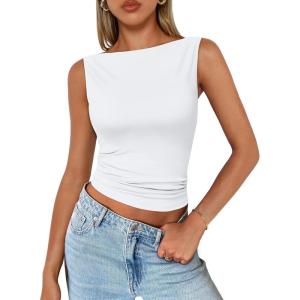imageTrendy Queen Women Going Out Casual Tank Tops Spring Summer Basic Cute 2025 Sleeveless Shirt Y2K Fashion Outfit ClothesWhite