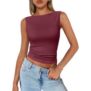 imageTrendy Queen Women Going Out Casual Tank Tops Spring Summer Basic Cute 2025 Sleeveless Shirt Y2K Fashion Outfit ClothesWine Red