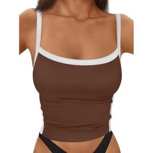 imageTrendy Queen Womens Camisole Tank Tops Sleeveless Racerback Cropped Cami Slim Fitted Tops Casual Summer Outifts 2024Brown